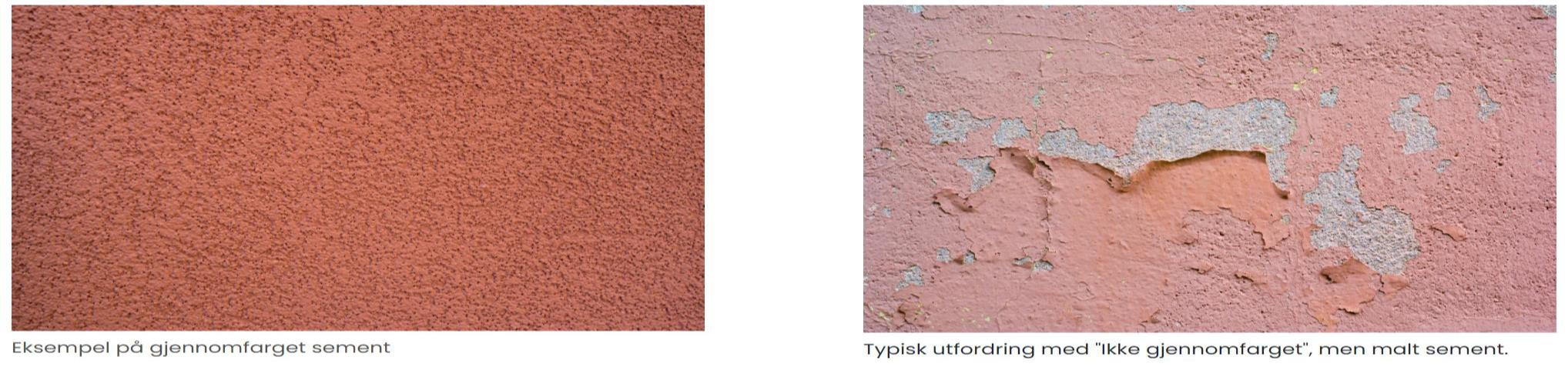 Sammenligning: gjennomfarget sement vs. flassende malt sement